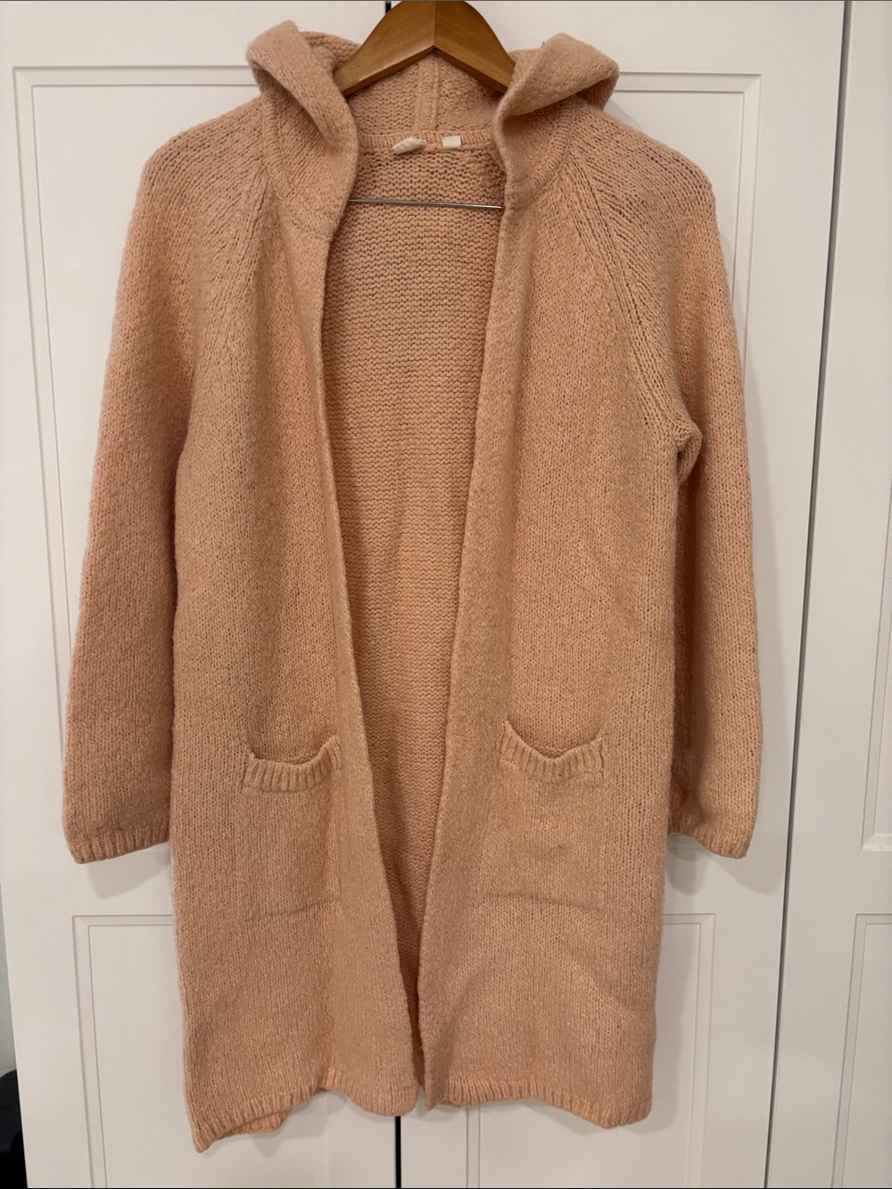 Blush Pink Chunky Knit Wool Cardigan With Pockets - M